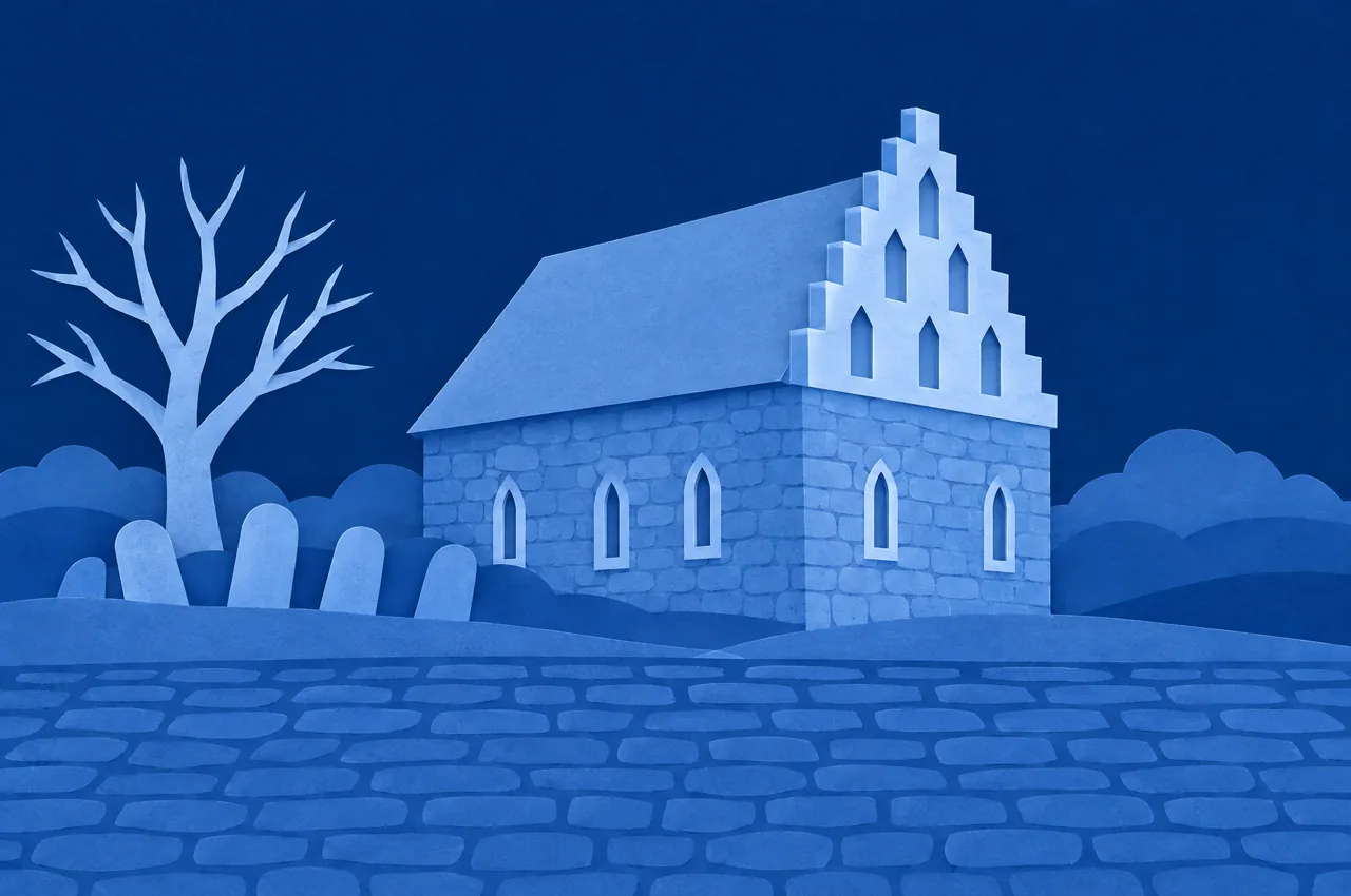 Josefov and the Old-New Synagogue in blue cut paper.