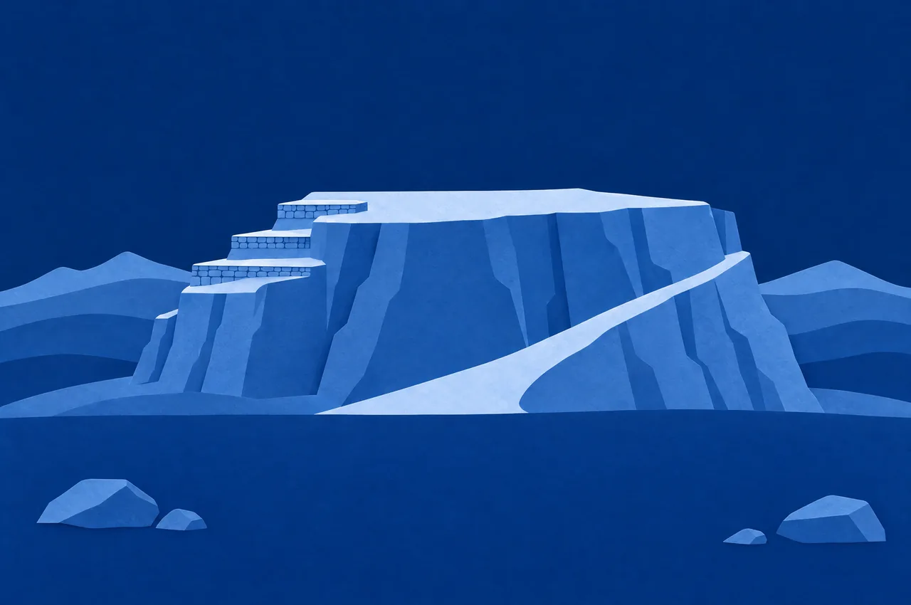 Masada in blue cut paper.
