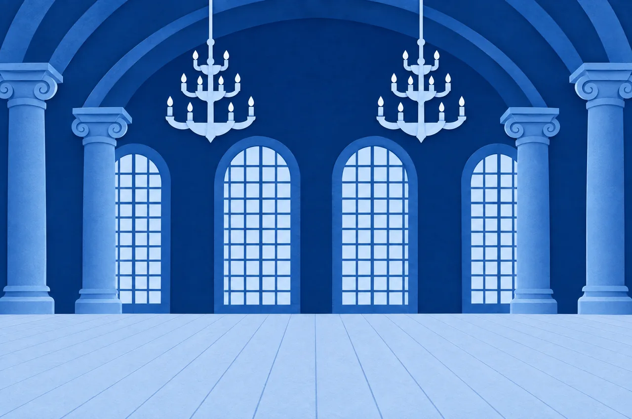 The Portuguese Synagogue in blue cut paper.