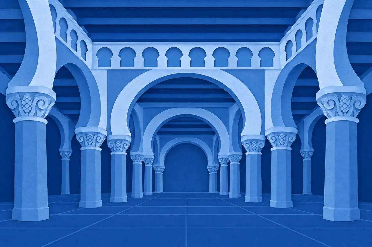 Santa María la Blanca in blue cut paper.