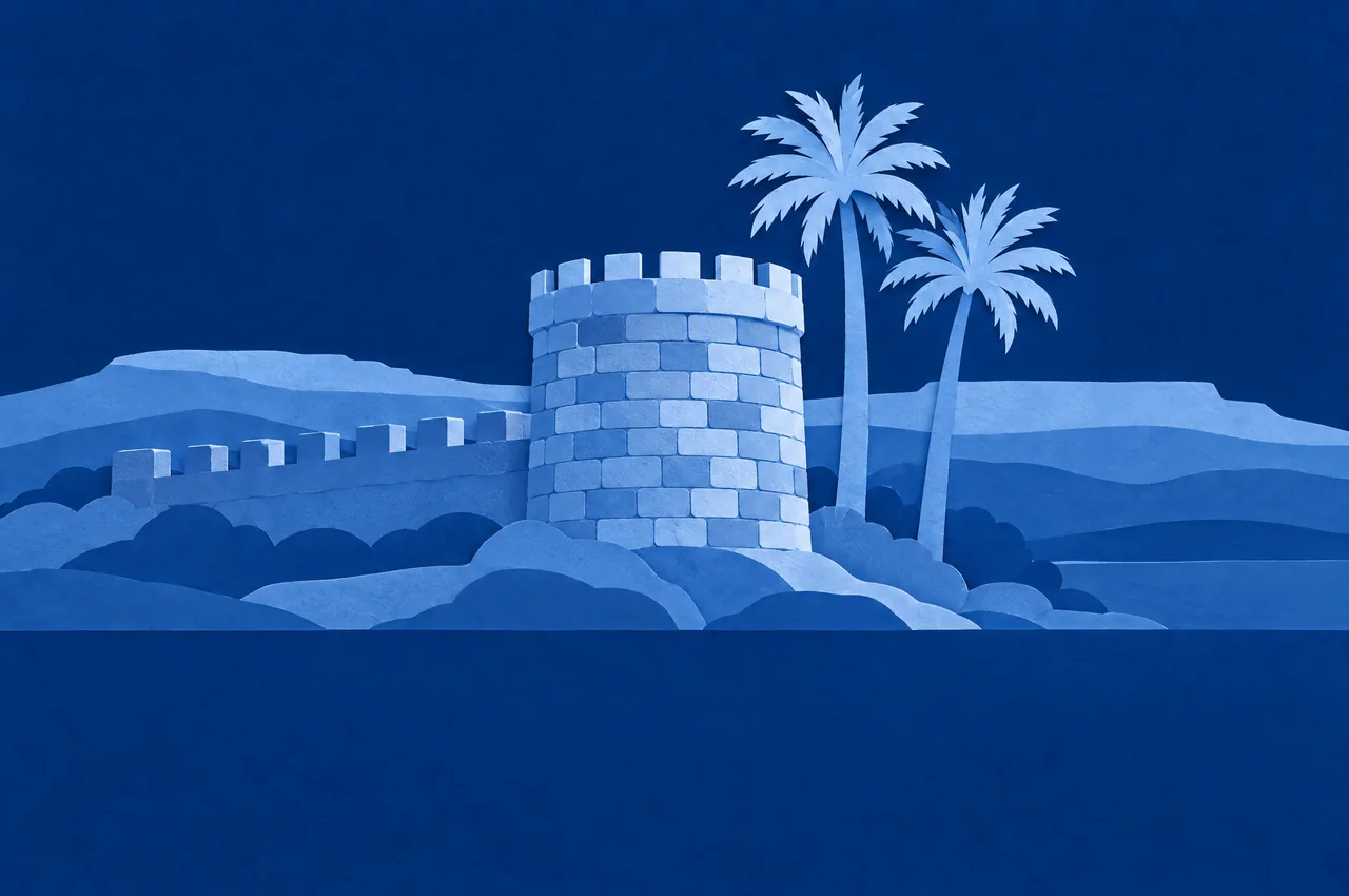 Tiberias in blue cut paper.