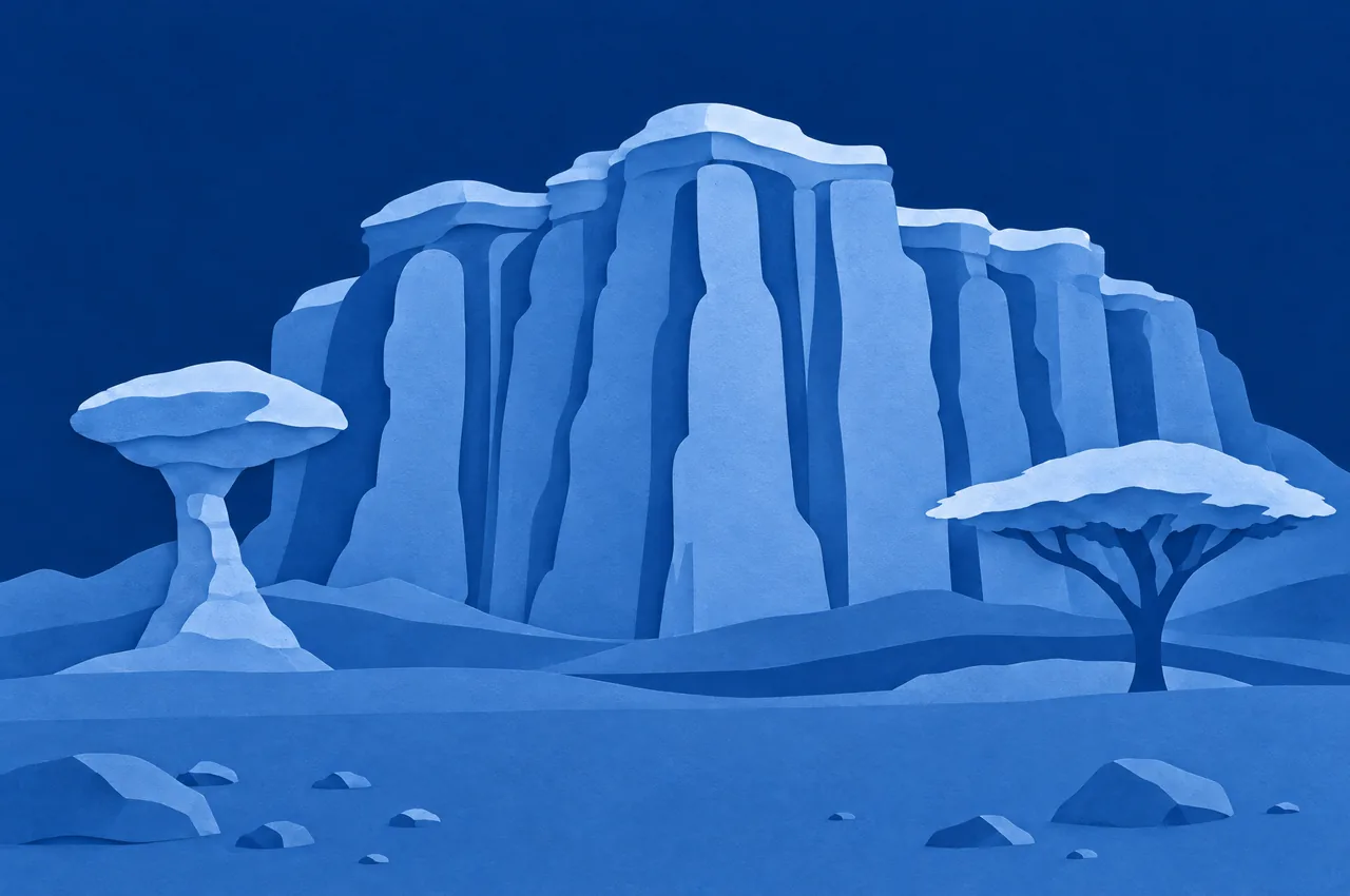 Timna Valley in blue cut paper.