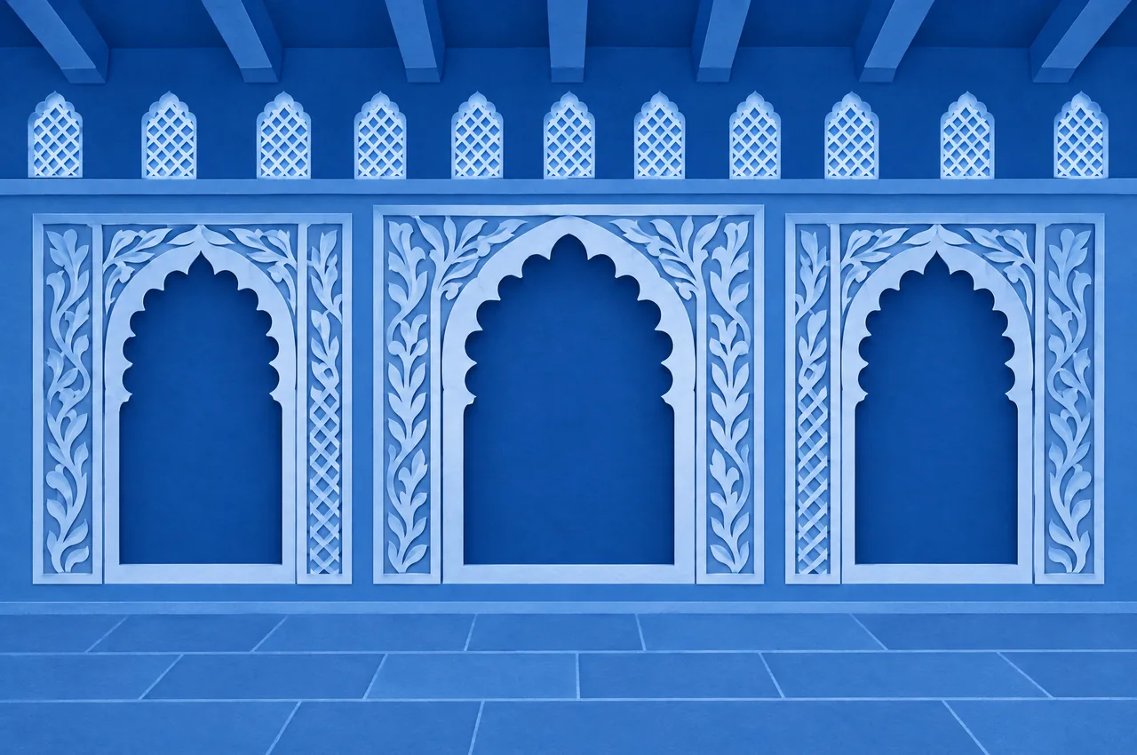 The Synagogue of El Tránsito in blue cut paper.