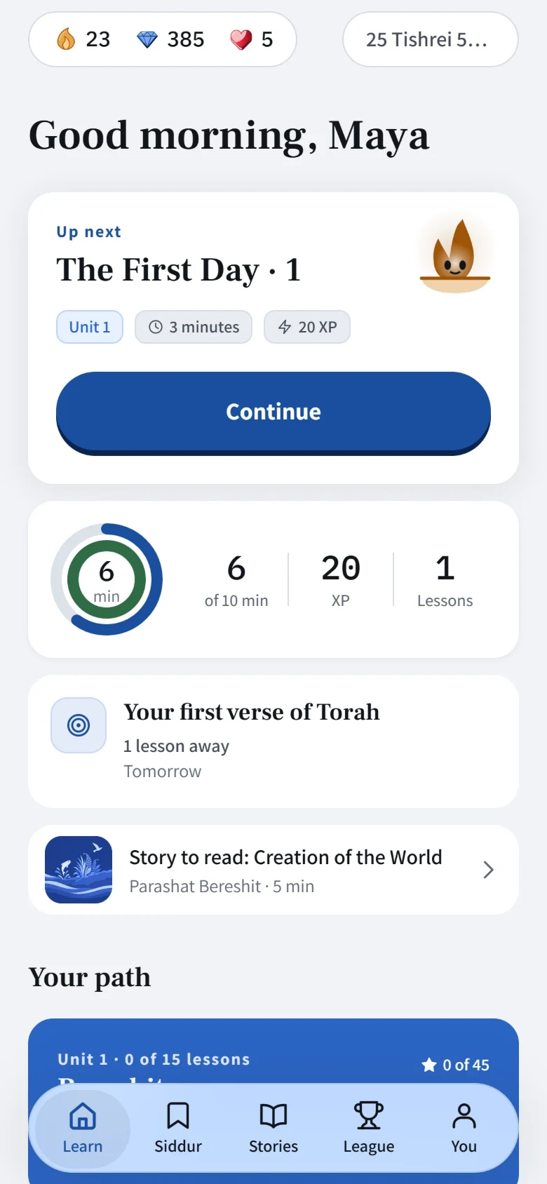The Learn tab for someone who reads comfortably.